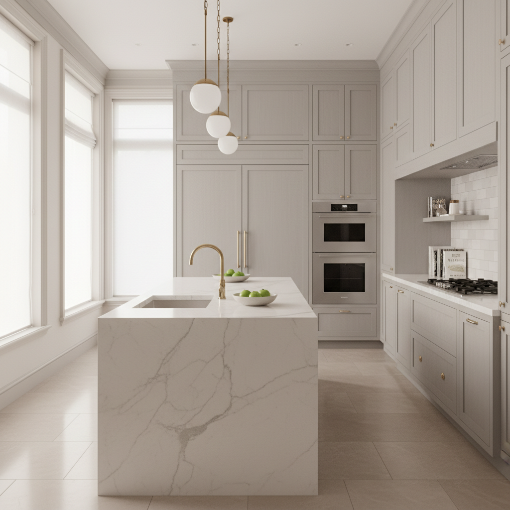 Upscale kitchen with integrated Sub-Zero style refrigeration
